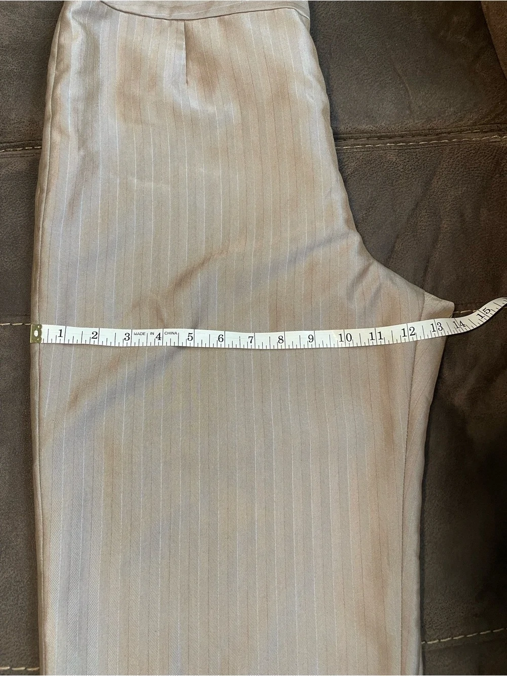 Suit Studio Women's Dress Pants Size 12 Taupe Herringbone Pinstripe High Waist